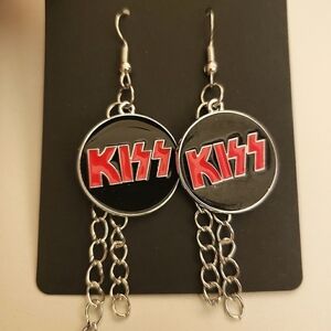 Handmade Kiss Metal Band Dangle Chain Earrings